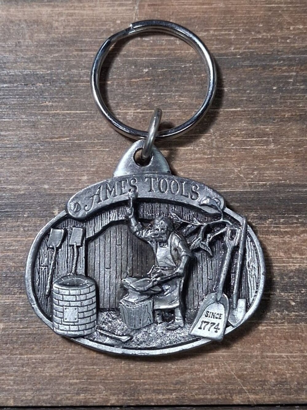 Vintage Ames Tools Keychain Pewter Blacksmith Commemorative 1980's Fob
